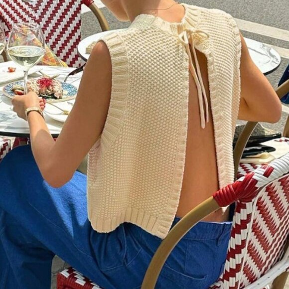 Tops - Apricot Casual Women's Fall Clothes Sleeveless Knitted Top